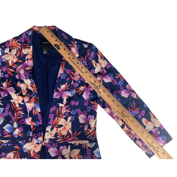 Forever 21 floral tropical blazer navy blue base multi-colored floral w lining S - Picture 6 of 9